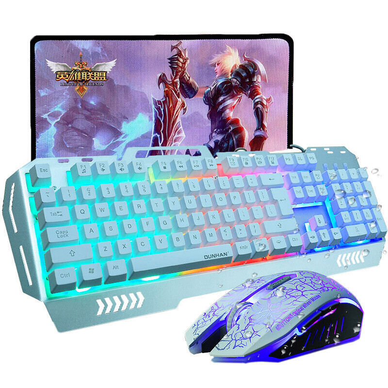 apphome 游戏键盘鼠标套装机械手感发光机械手感键盘 CF电脑网吧键鼠套装 金属面板太空银单键盘