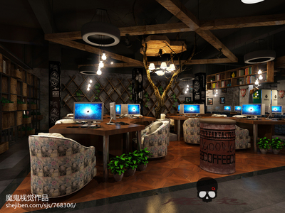 网吧装饰效果图库大全欣赏– 设计本装修效果图